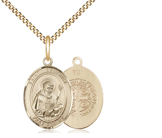 14kt Gold Filled Saint Benedict Pendant on a 18 inch Gold Plate Light Curb chain