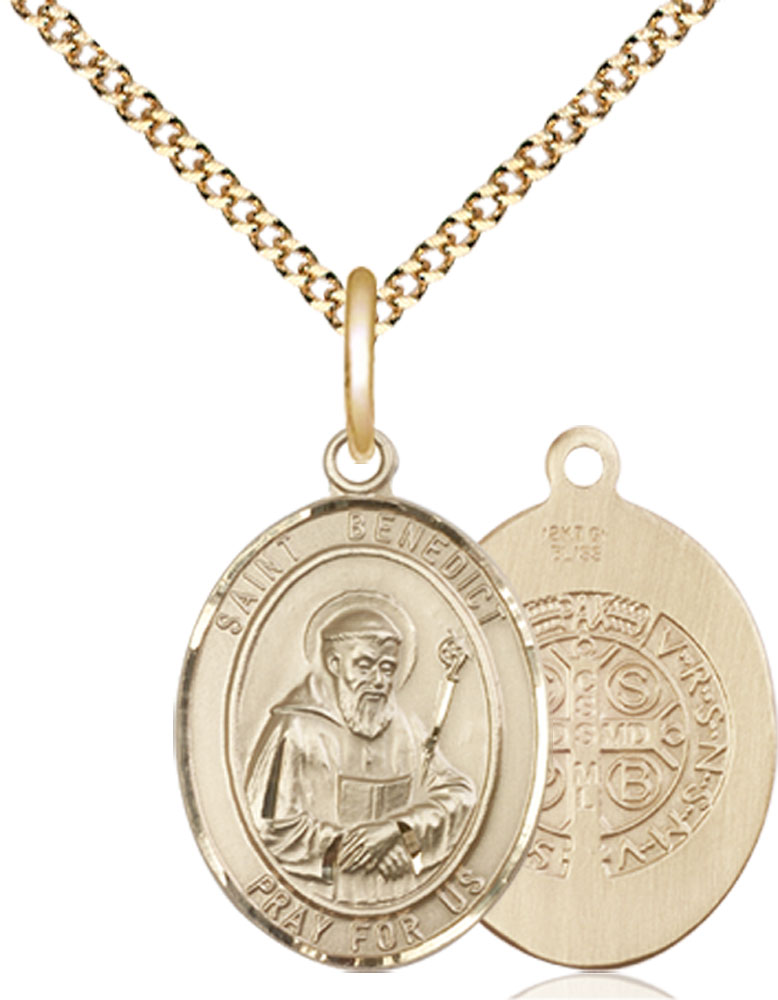 14kt Gold Filled Saint Benedict Pendant on a 18 inch Gold Plate Light Curb chain