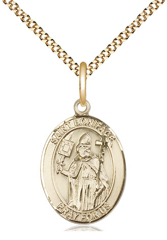 14kt Gold Filled Saint Boniface Pendant on a 18 inch Gold Plate Light Curb chain