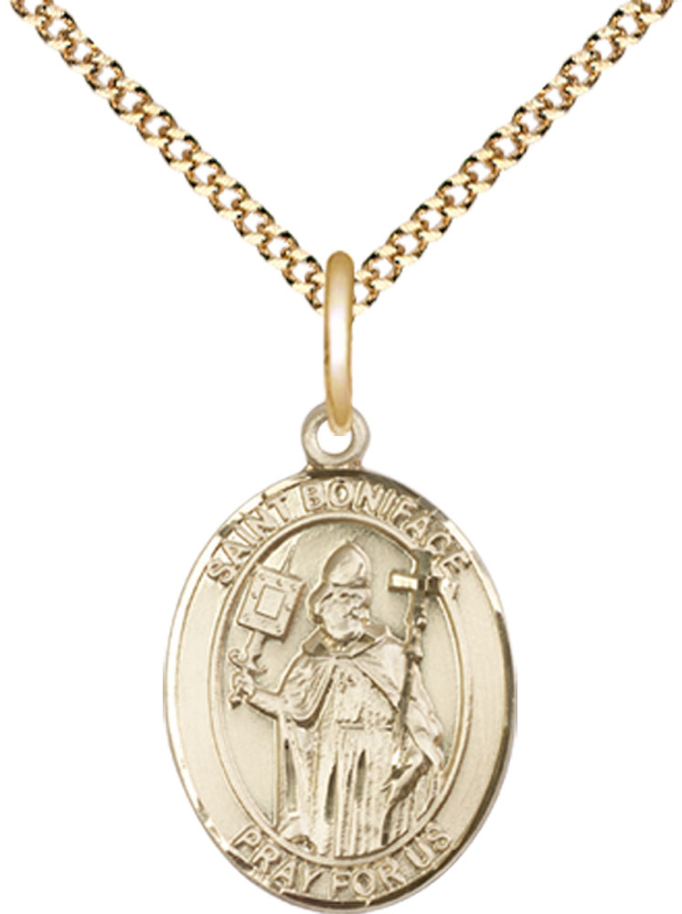 14kt Gold Filled Saint Boniface Pendant on a 18 inch Gold Plate Light Curb chain