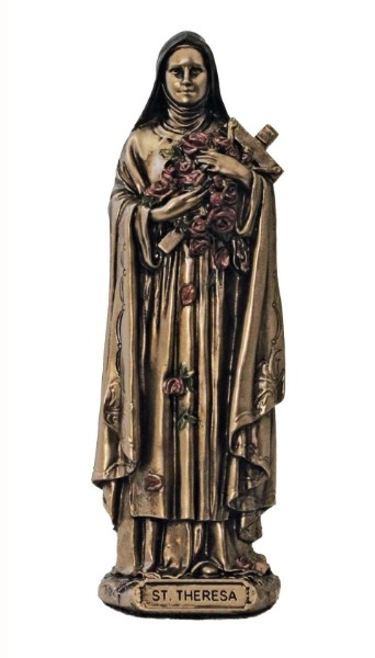 St. Theresa, lightly hand-painted cold cast bronze, 3.5&quot;