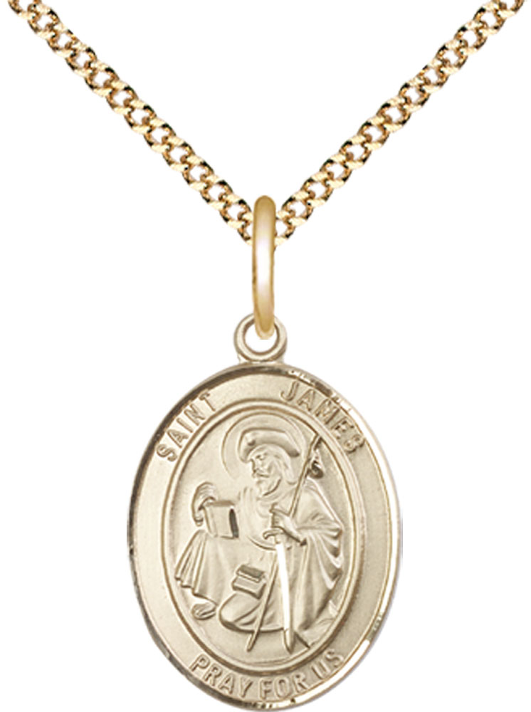 14kt Gold Filled Saint James the Greater Pendant on a 18 inch Gold Plate Light Curb chain