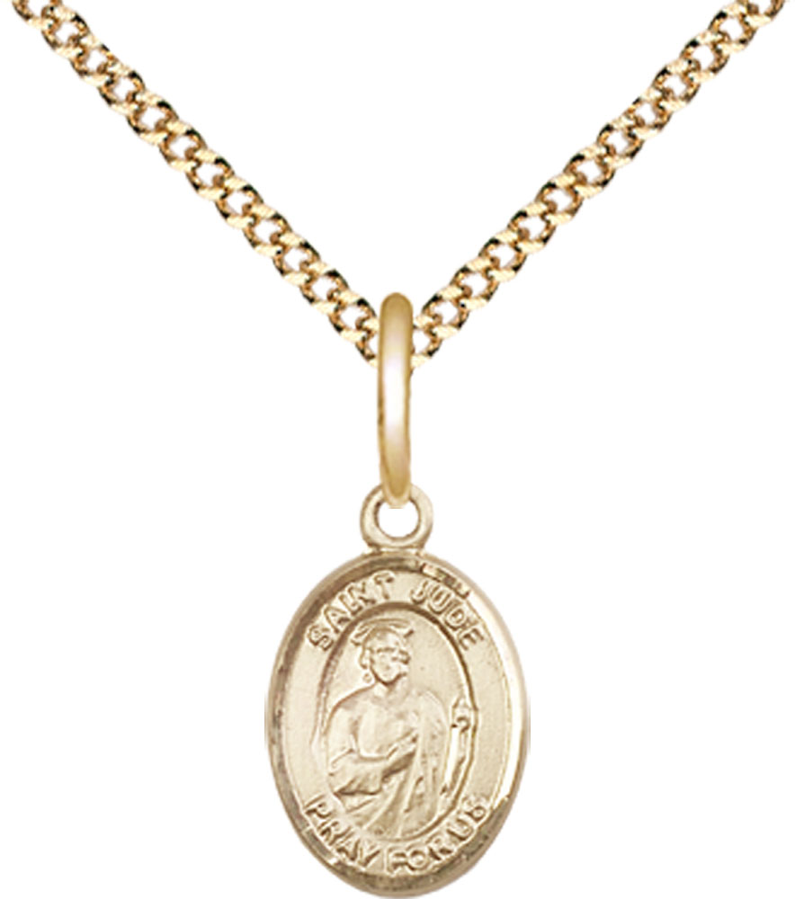 14kt Gold Filled Saint Jude Thaddeus Pendant on a 18 inch Gold Plate Light Curb chain