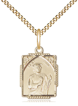 14kt Gold Filled Saint Jude Pendant on a 18 inch Gold Plate Light Curb chain