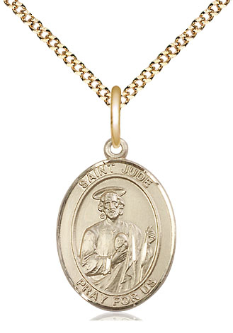 14kt Gold Filled Saint Jude Pendant on a 18 inch Gold Plate Light Curb chain