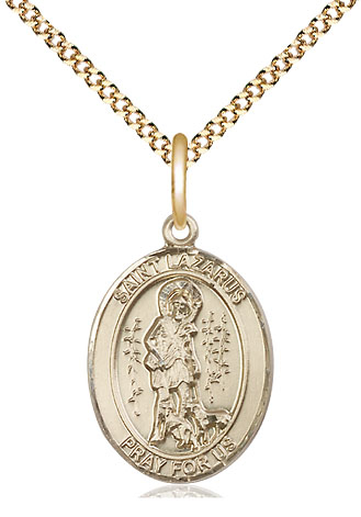 14kt Gold Filled Saint Lazarus Pendant on a 18 inch Gold Plate Light Curb chain