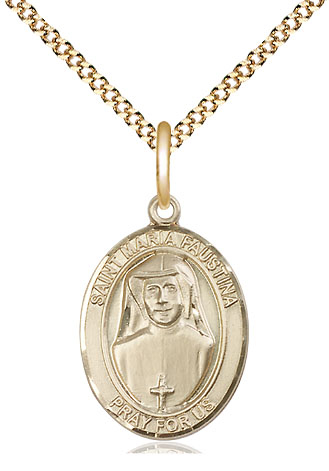 14kt Gold Filled Saint Maria Faustina Pendant on a 18 inch Gold Plate Light Curb chain