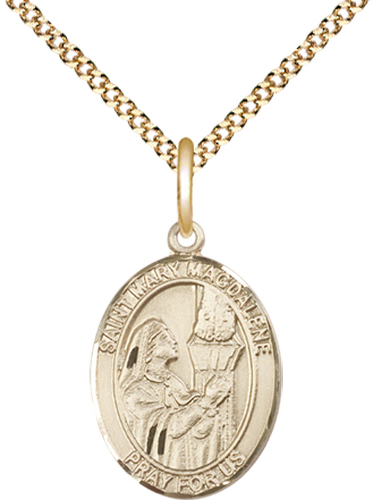 14kt Gold Filled Saint Mary Magdalene Pendant on a 18 inch Gold Plate Light Curb chain