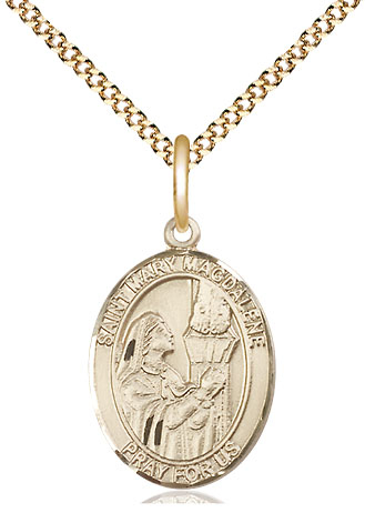 14kt Gold Filled Saint Mary Magdalene Pendant on a 18 inch Gold Plate Light Curb chain