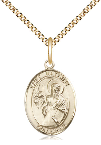 14kt Gold Filled Saint Matthew the Apostle Pendant on a 18 inch Gold Plate Light Curb chain