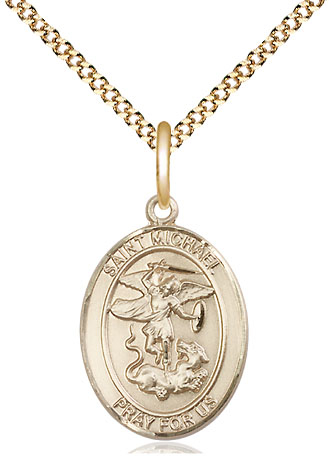 14kt Gold Filled Saint Michael the Archangel Pendant on a 18 inch Gold Plate Light Curb chain