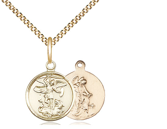 14kt Gold Filled Saint Michael the Archangel Pendant on a 18 inch Gold Plate Light Curb chain