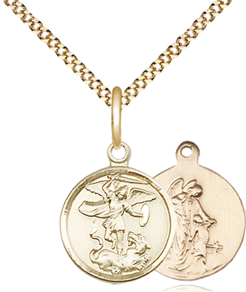 14kt Gold Filled Saint Michael the Archangel Pendant on a 18 inch Gold Plate Light Curb chain