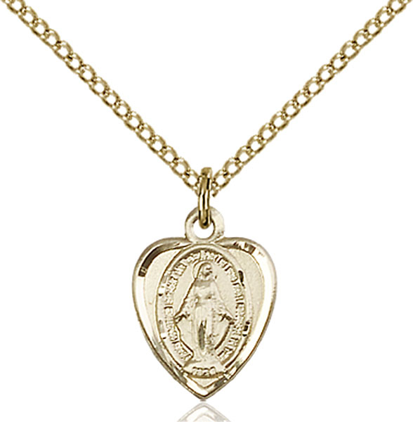 14kt Gold Filled Miraculous Pendant on a 18 inch Gold Plate Light Curb chain