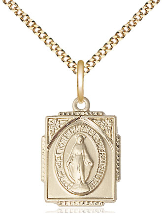 14kt Gold Filled Miraculous Pendant on a 18 inch Gold Plate Light Curb chain