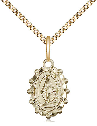 14kt Gold Filled Miraculous Pendant on a 18 inch Gold Plate Light Curb chain