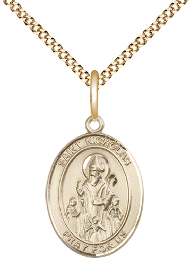 14kt Gold Filled Saint Nicholas Pendant on a 18 inch Gold Plate Light Curb chain