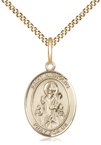 14kt Gold Filled Saint Nicholas Pendant on a 18 inch Gold Plate Light Curb chain