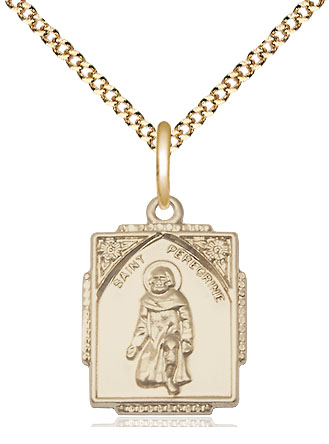 14kt Gold Filled Saint Peregrine Pendant on a 18 inch Gold Plate Light Curb chain