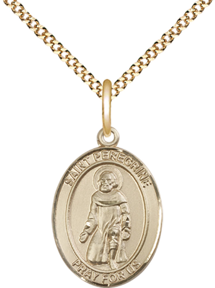 14kt Gold Filled Saint Peregrine Laziosi Pendant on a 18 inch Gold Plate Light Curb chain