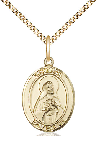 14kt Gold Filled Saint Rita of Cascia Pendant on a 18 inch Gold Plate Light Curb chain