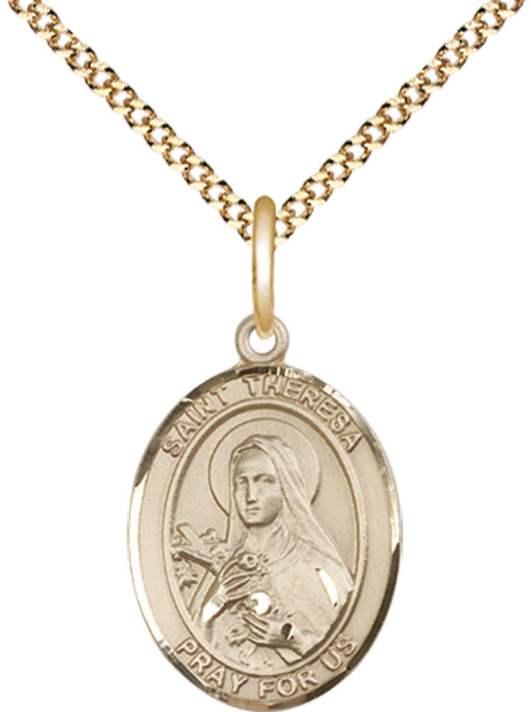 14kt Gold Filled Saint Theresa Pendant on a 18 inch Gold Plate Light Curb chain