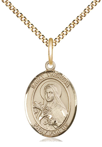 14kt Gold Filled Saint Theresa Pendant on a 18 inch Gold Plate Light Curb chain