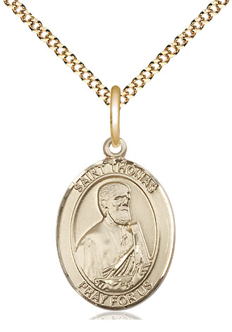 14kt Gold Filled Saint Thomas the Apostle Pendant on a 18 inch Gold Plate Light Curb chain