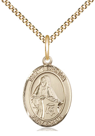 14kt Gold Filled Saint Veronica Pendant on a 18 inch Gold Plate Light Curb chain
