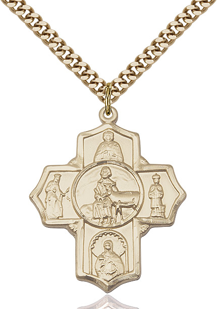 14kt Gold Filled 5-Way Special Needs Pendant on a 24 inch Gold Plate Heavy Curb chain