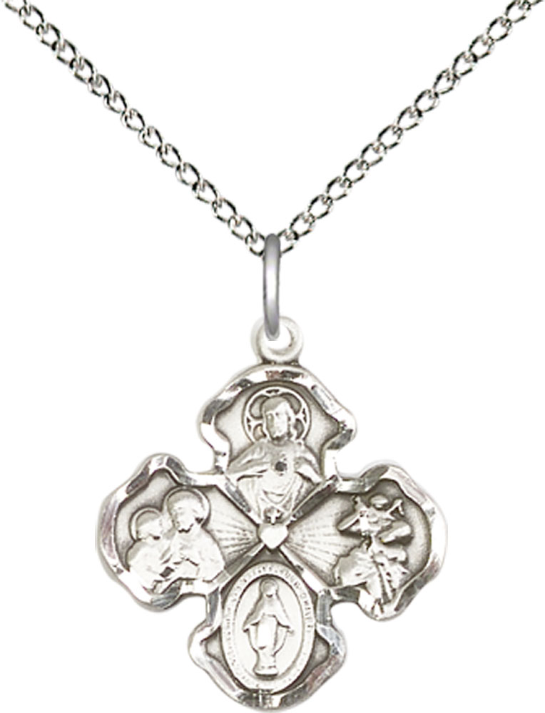 Sterling Silver 4-Way Pendant on a 18 inch Sterling Silver Light Curb chain