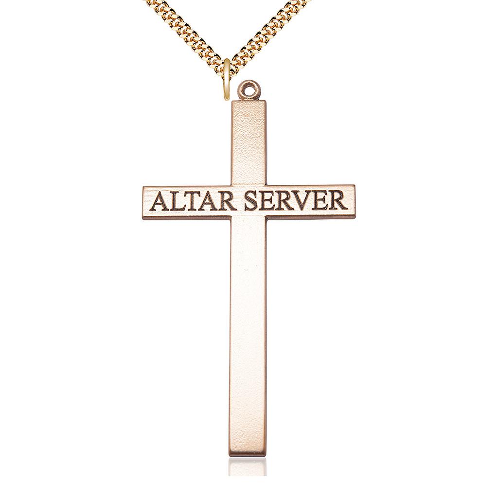 14kt Gold Filled Alter Server Cross Pendant on a 24 inch Gold Plate Heavy Curb chain