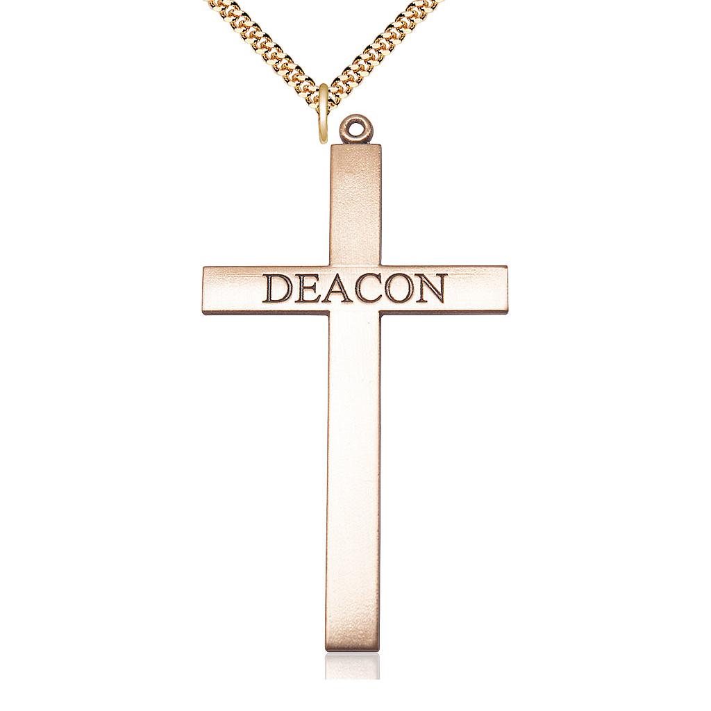 14kt Gold Filled Deacon Cross Pendant on a 24 inch Gold Plate Heavy Curb chain