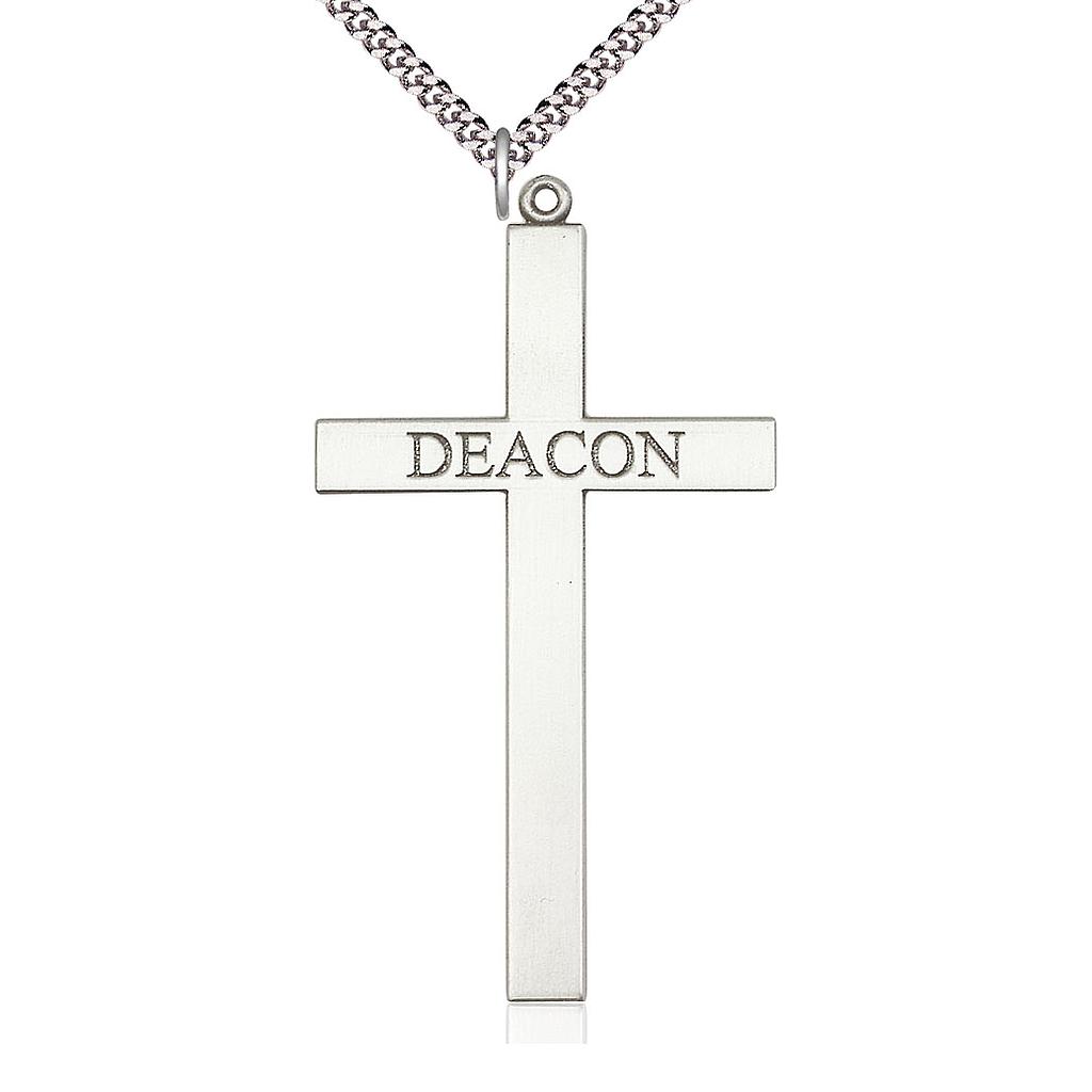 Sterling Silver Deacon Cross Pendant on a 24 inch Light Rhodium Heavy Curb chain