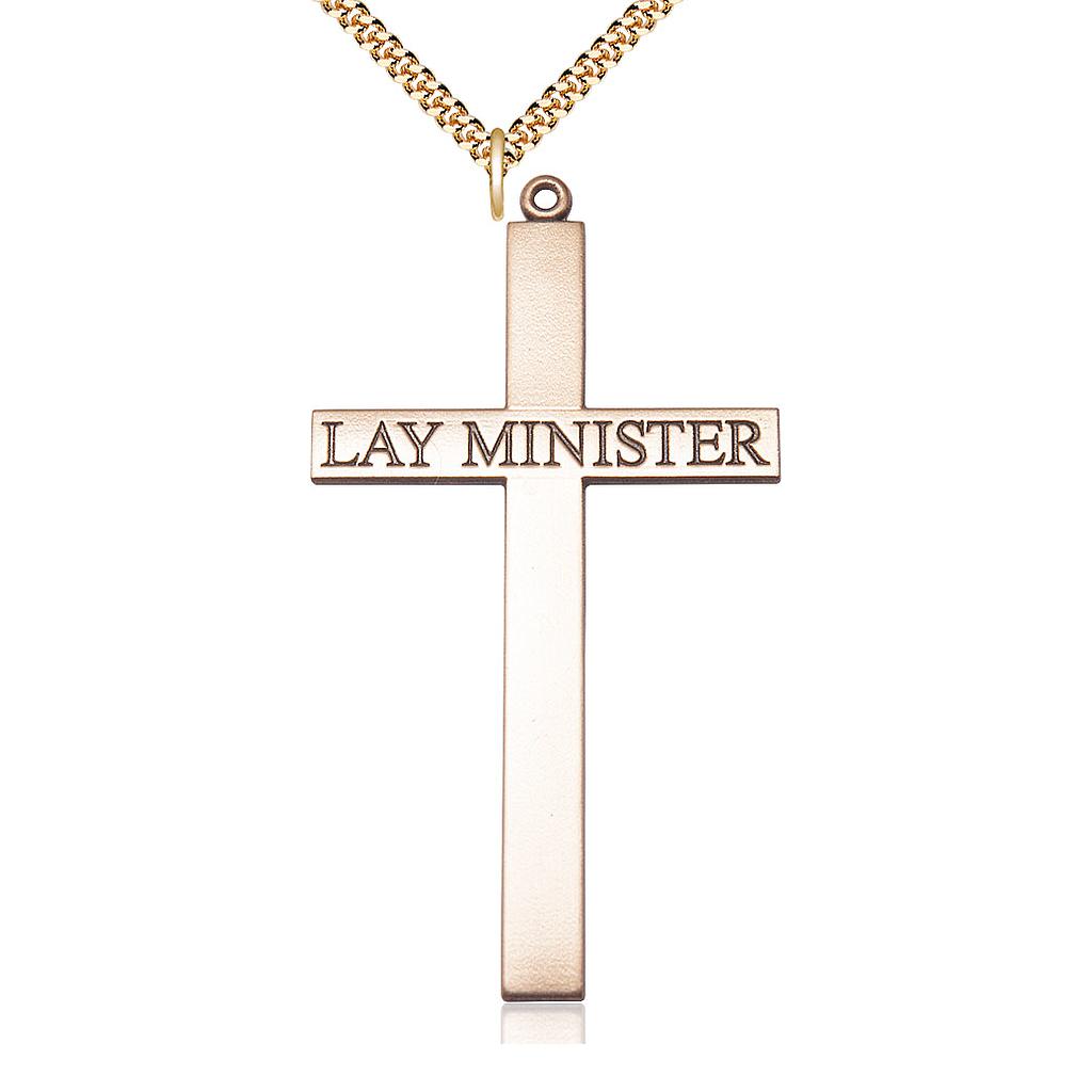 14kt Gold Filled Lay Minister Cross Pendant on a 24 inch Gold Plate Heavy Curb chain