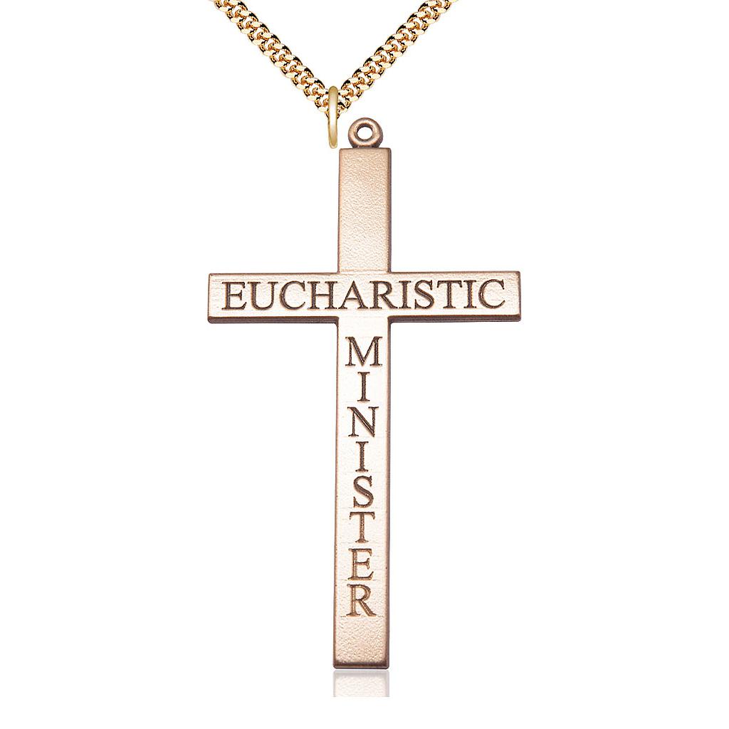 14kt Gold Filled Eucharistic Minister Cross Pendant on a 24 inch Gold Plate Heavy Curb chain