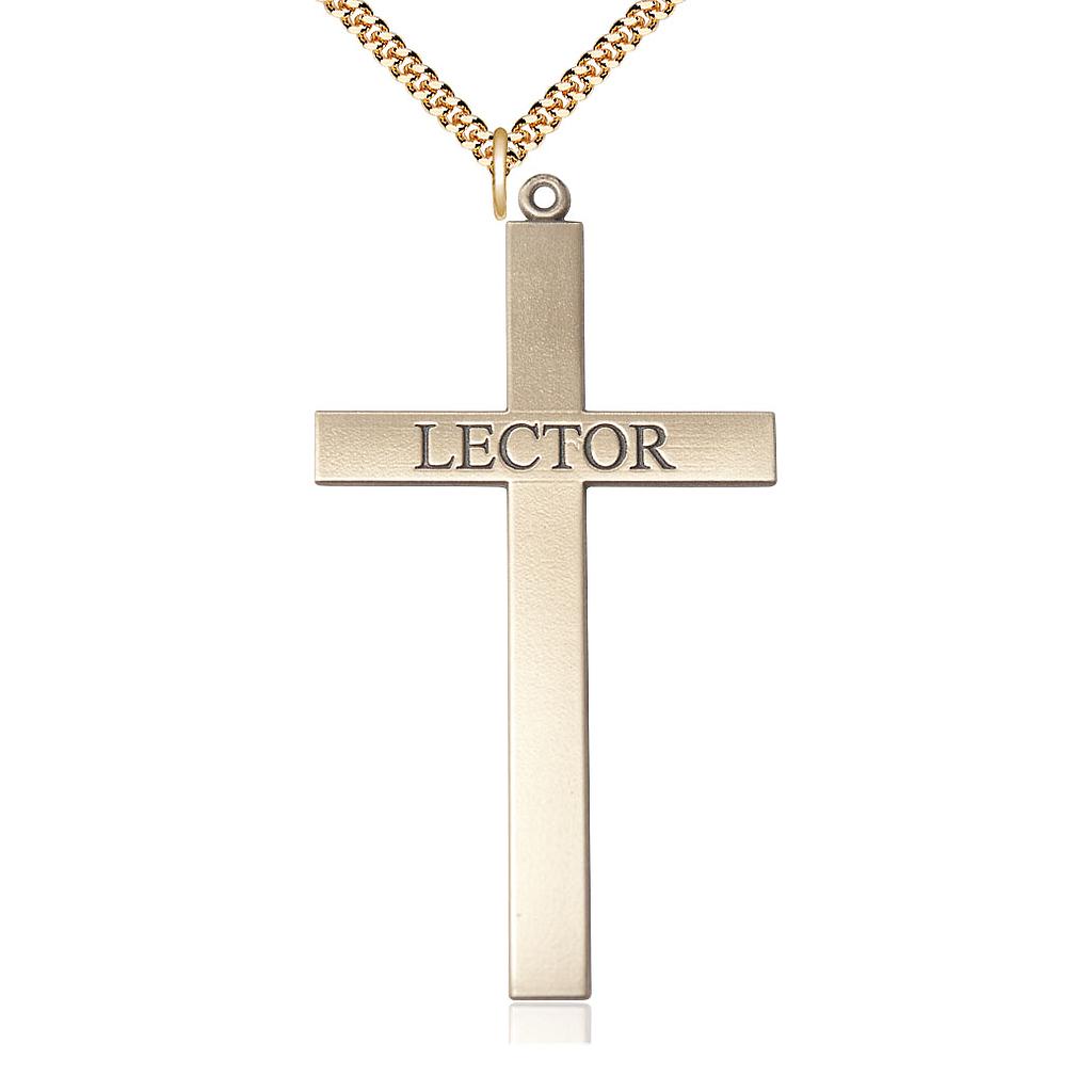 14kt Gold Filled Lector Cross Pendant on a 24 inch Gold Plate Heavy Curb chain