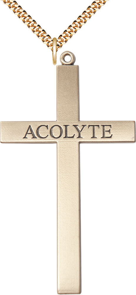 14kt Gold Filled Acolyte Cross Pendant on a 24 inch Gold Plate Heavy Curb chain
