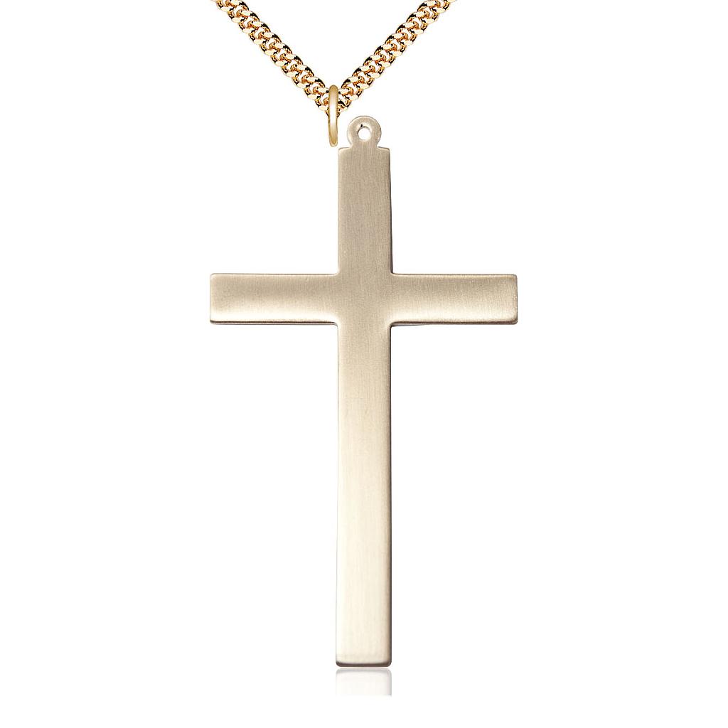 14kt Gold Filled Cross Pendant on a 24 inch Gold Plate Heavy Curb chain