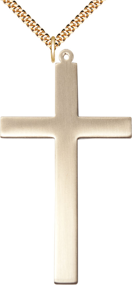 14kt Gold Filled Cross Pendant on a 24 inch Gold Plate Heavy Curb chain