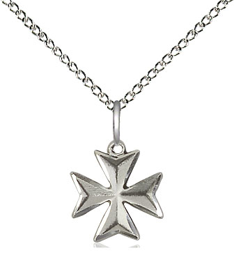 Sterling Silver Maltese Cross Pendant on a 18 inch Sterling Silver Light Curb chain