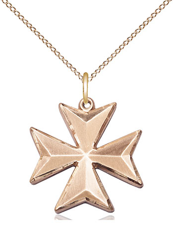 14kt Gold Filled Maltese Cross Pendant on a 18 inch Gold Filled Light Curb chain