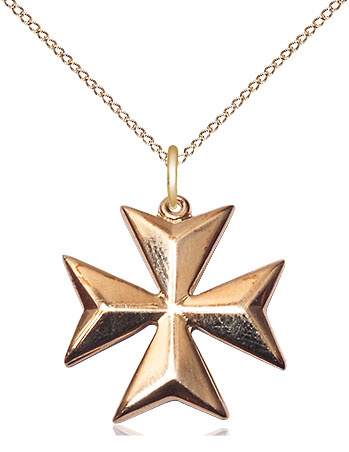 14kt Gold Filled Maltese Cross Pendant on a 18 inch Gold Filled Light Curb chain