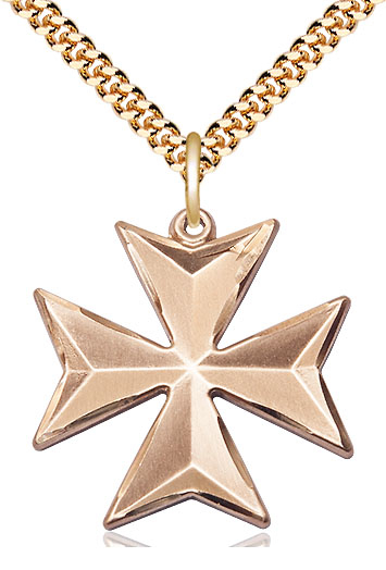 14kt Gold Filled Maltese Cross Pendant on a 24 inch Gold Plate Heavy Curb chain