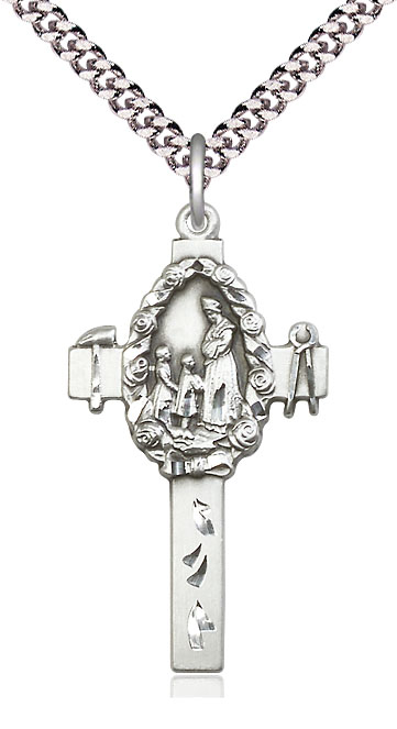 Sterling Silver Cross Pendant on a 24 inch Light Rhodium Heavy Curb chain