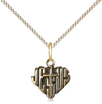 14kt Gold Filled Heart of Jesus w/Cross Pendant on a 18 inch Gold Filled Light Curb chain