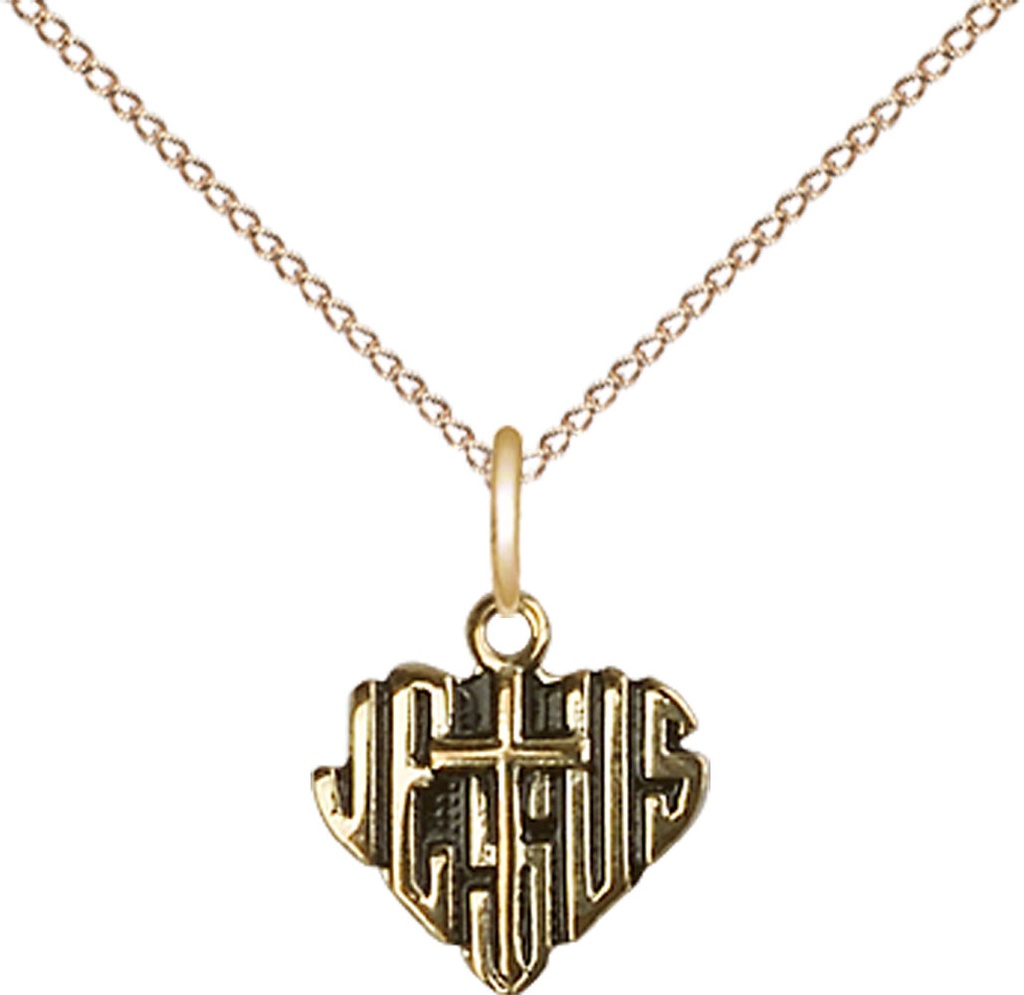 14kt Gold Filled Heart of Jesus w/Cross Pendant on a 18 inch Gold Filled Light Curb chain