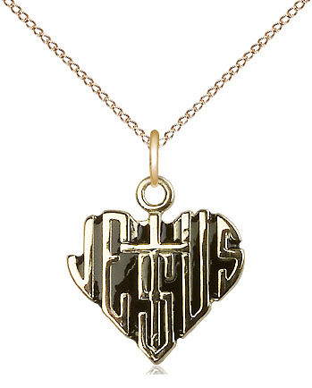 14kt Gold Filled Heart of Jesus w/Cross Pendant on a 18 inch Gold Filled Light Curb chain