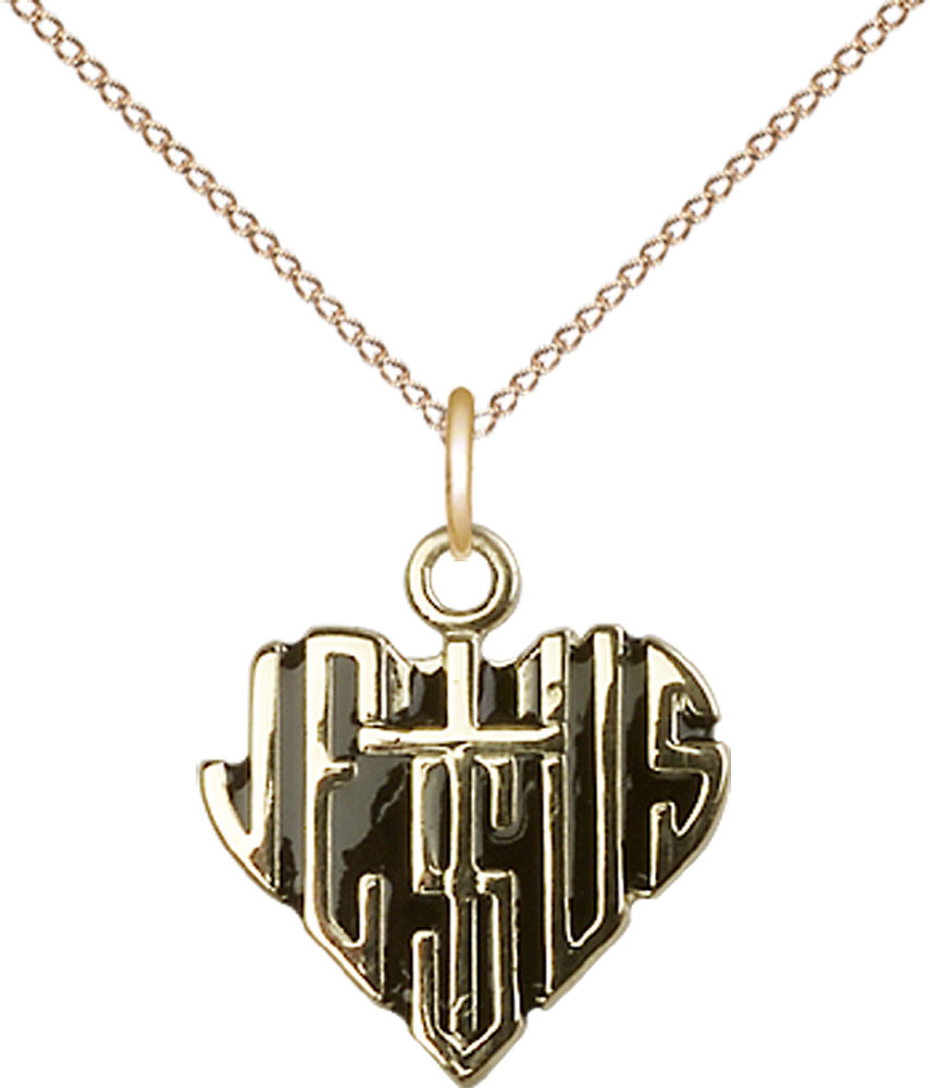 14kt Gold Filled Heart of Jesus w/Cross Pendant on a 18 inch Gold Filled Light Curb chain