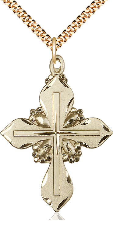 14kt Gold Filled Cross Pendant on a 24 inch Gold Plate Heavy Curb chain